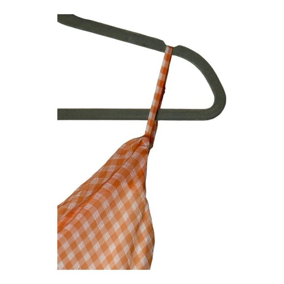 LPA Revolve Dress Women XXS Orange White Gingham Check Cowl Neck Front Slit Midi - Picture 6 of 12